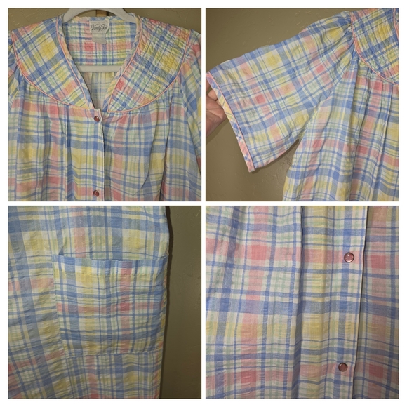 Vanity Fair Vintage 70's Pastel Plaid  House Coat Snap Robe Dress Pockets XL - Picture 6 of 14